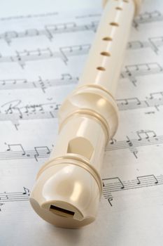 Recorder, music instrument with music notes