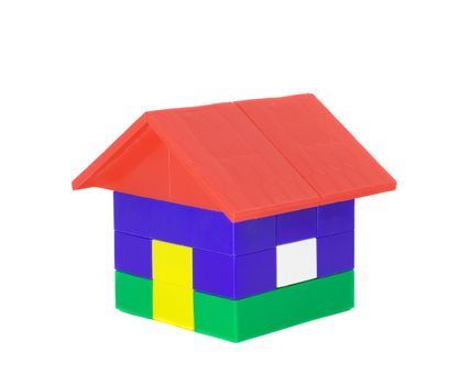 house build from colored lego bricks, isolated on white