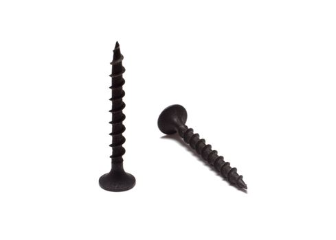 two black screws, stand and lies, isolated on white