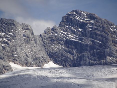 Dachstein mountain covered with snow closeup