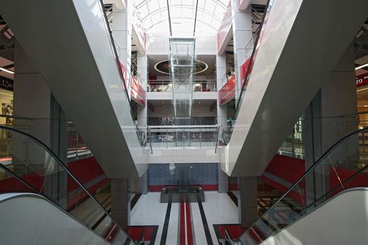 Interior of huge modern shopping centre
