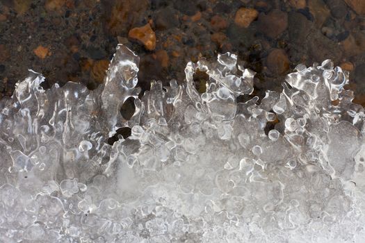 Background texture pattern of newly formed clear ice at water's edge of big lake.
