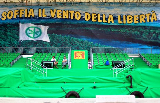 Empty stage waiting for italian north party Lega Nord before the yearly meeting in Venice.