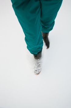 Walking through freshly fallen powder snow.