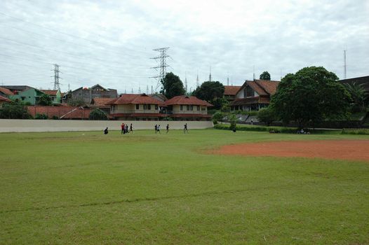 baseball field with nice green grass and blue sky