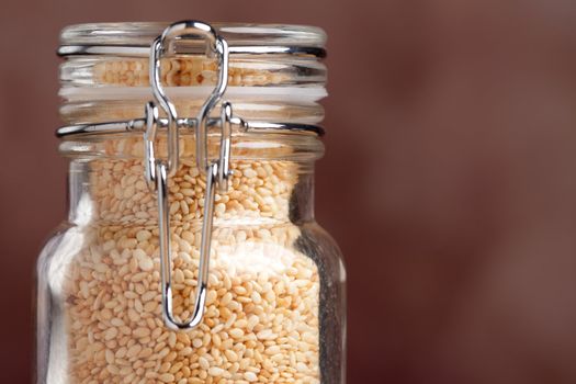 Glass Bottle Close-up of Sesame Seeds