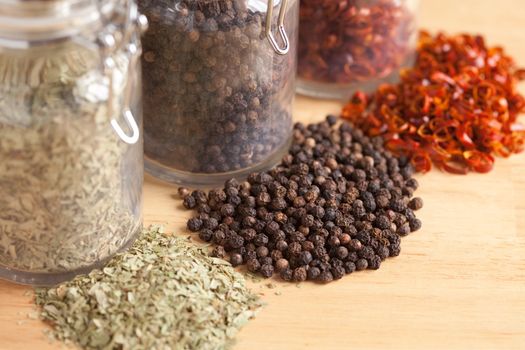 Glass Bottles of Various Cooking Spices