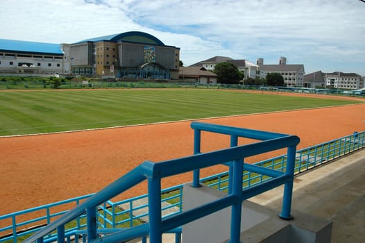 soccer field with nice green grass and blue sky
