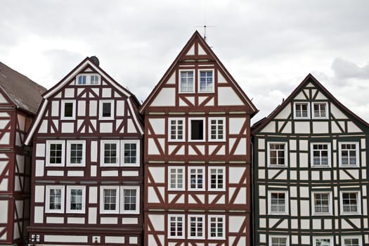 three old frame houses in Hesse Germany