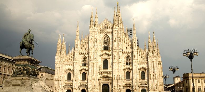 Main facade of the "Duomo", the cathedral church of Milan.