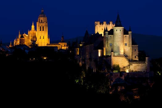 Segovia at night, Castile and Leon, Spain
