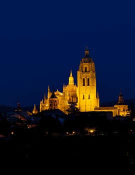 Segovia at night, Castile and Leon, Spain