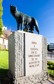 monument of Roman aqueduct, Segovia, Castile and Leon, Spain