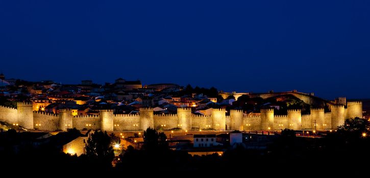 Avila at night, Castile and Leon, Spain