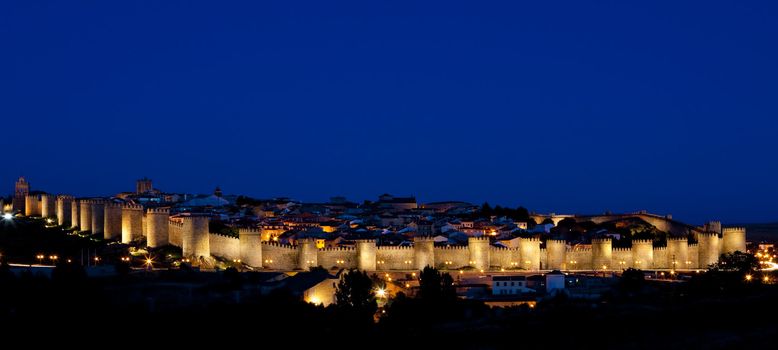 Avila at night, Castile and Leon, Spain