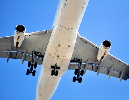 Passenger airliner on final approach, seconds before touchdown.