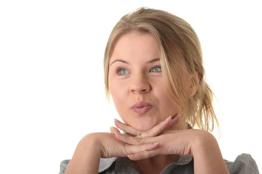 Portrait of young woman (student or businesswoman) isolated on white background