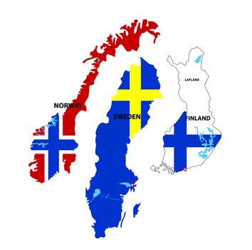 We see illustration of Isolated maps of Norway, Sweden and Finland