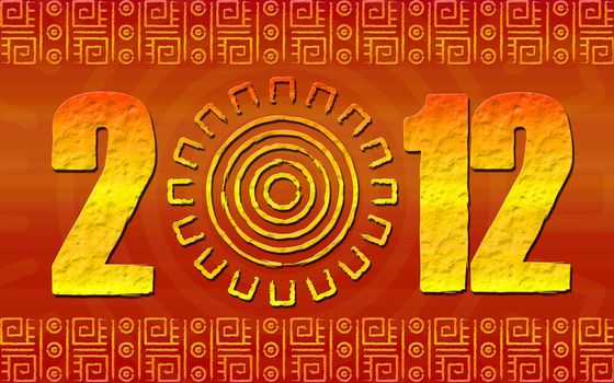 We see art illustration of 2012 year with ancient glyphs maya