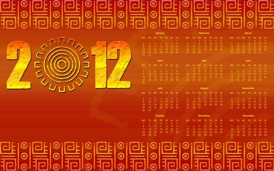 We see Calendar for 2012 with Mayan glyphs