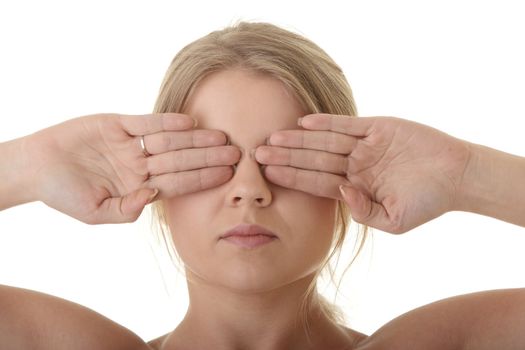 Girl covering her eyes - blind concept