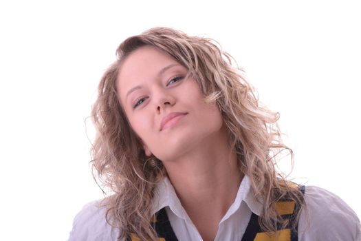 Young blond student girl isolated on white background