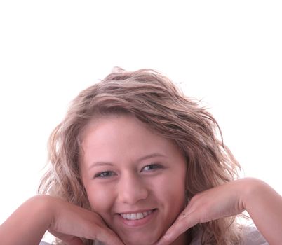 Young blond student girl isolated on white background