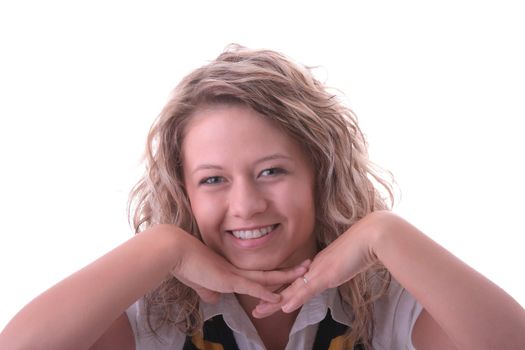 Young blond student girl isolated on white background