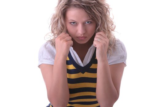 Young blond student girl isolated on white background