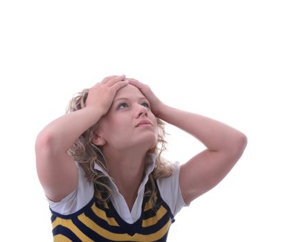 Young blond student girl isolated on white background