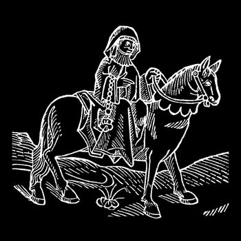 The Prioress from The Canterbury Tales by Geoffrey Chaucer - Woodcut from the Caxton's Edition of 1485