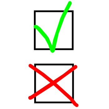 Tick and cross signs on a form