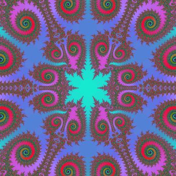 Illustration of a coloured fractal with swirls