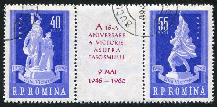 ROMANIA - CIRCA 1960: stamp printed by Romania, shows 15th anniversary of the liberation, Heroes Monument, Soviet war memorial, circa 1960
