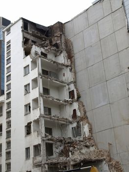 House debris following blast bombing and demolition