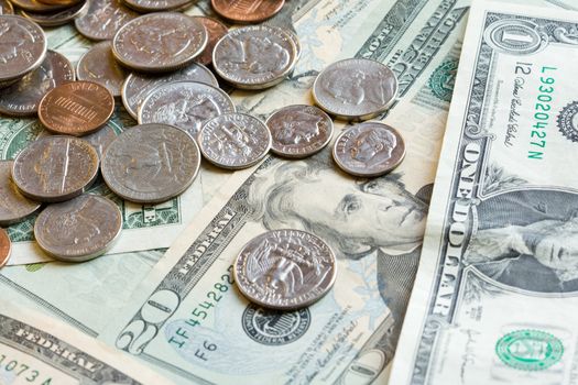 Detail of US dollars and coins
