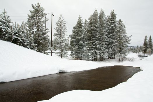 Snowy winter landscape at Lake Tahoe, California