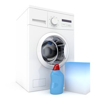 Washing machine with bottle of liquid detergent and laundry powder