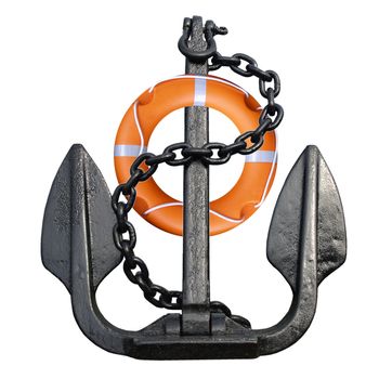 Anchor with lifebuoy isolated over a white background