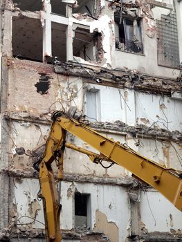 House debris following blast bombing and demolition