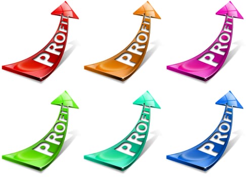 Colored positive arrows, whith the word "profit"