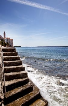 A stone staircase down to the ocean - Rab Croatia