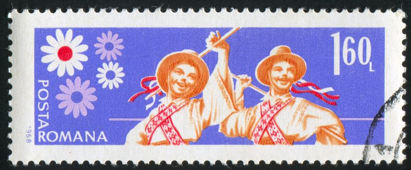 ROMANIA - CIRCA 1968: stamp printed by Romania, shows pioneer dacning folk, circa 1968