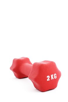 red 2 kg dumbbell isolated against white background