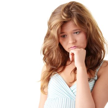 Young caucasian woman bored, isolated on white background