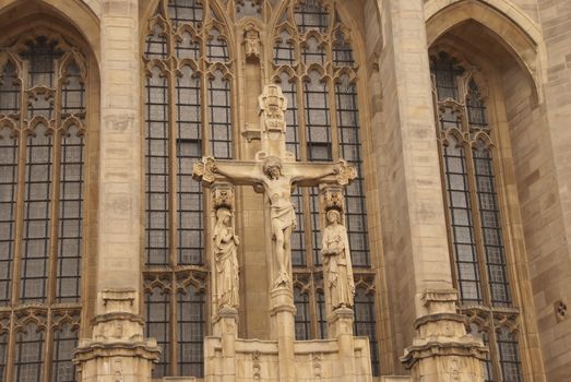 A Statue of Christ on the Cross on a Cathedral in England