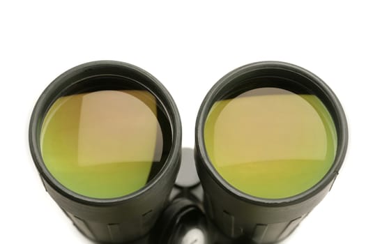 closeup of the lenses of a binocular