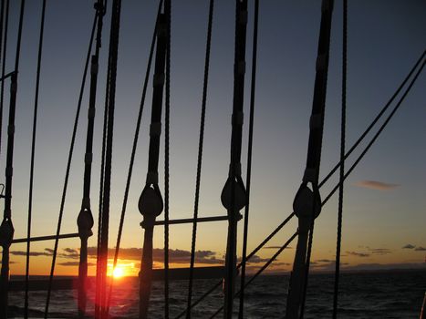 Sunset onboard ship