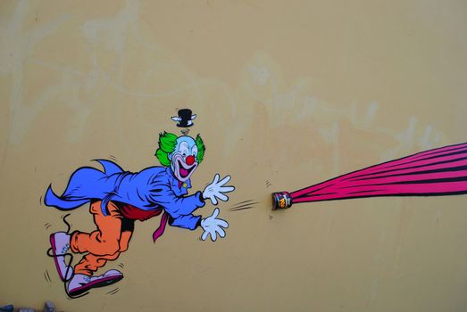 A grafitti piece depicting a clown in central Oslo.
