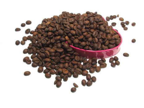 Coffee beans in a pink box, in the form of heart